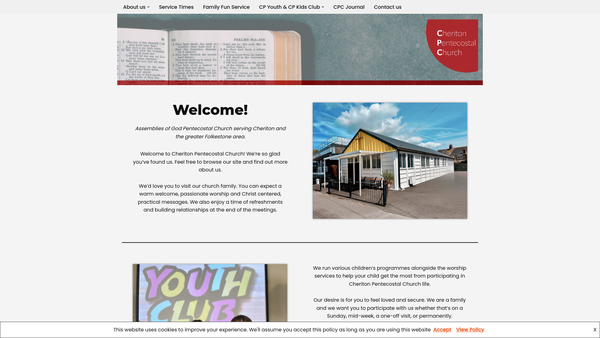 Screenshot of the Cheriton Pentecostal Church website