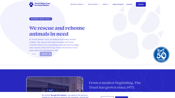 Screenshot of the The Kit Wilson Trust For Animal Welfare website