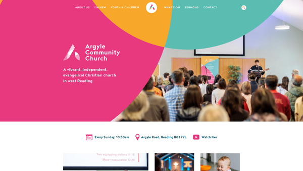 Screenshot of the Argyle Community Church, Reading website