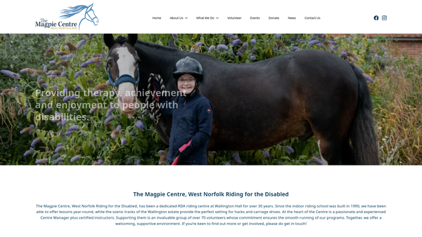 Screenshot of the West Norfolk Riding For The Disabled Association - The Magpie Centre website