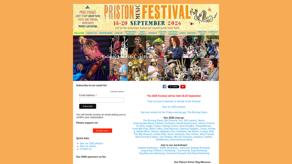 Screenshot of the Priston Festival website
