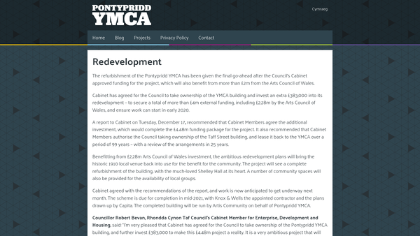 Screenshot of the Pontypridd Young Men's Christian Association website