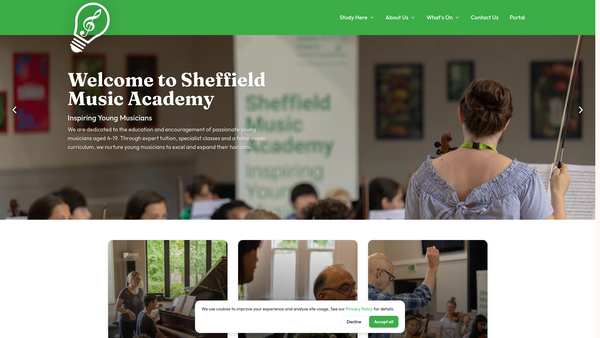 Screenshot of the Sheffield Music Academy website