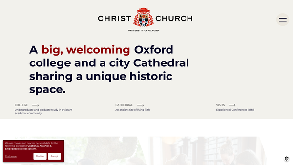 Screenshot of the The Dean And Chapter Of The Cathedral Church Of Christ In Oxford Of The Foundation Of King Henry Viii website