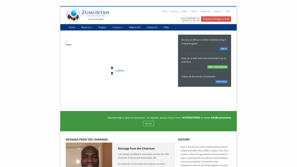 Screenshot of the Zumuntah Association (UK) website
