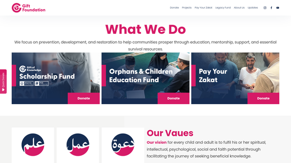 Screenshot of the Gift Foundation website