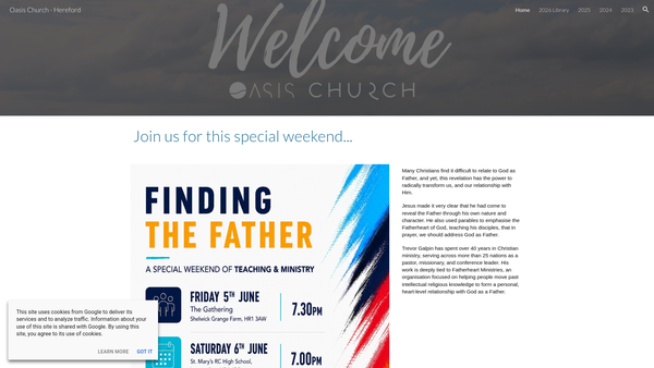 Screenshot of the Oasis Church Hereford website