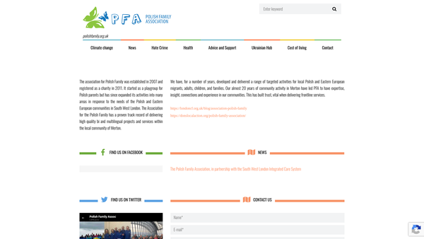 Screenshot of the Association For The Polish Family/ Stowarzyszenie Na Rzecz Polskich Rodzin Pyza website