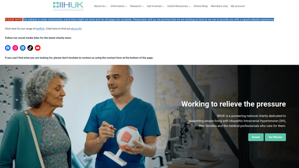 Screenshot of the Idiopathic Intracranial Hypertension United Kingdom website