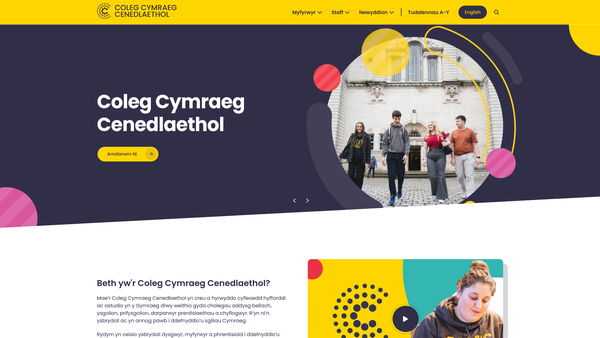 Screenshot of the Y Coleg Cymraeg Cenedlaethol website