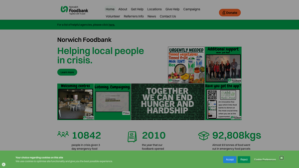 Screenshot of the Norwich Food Bank website