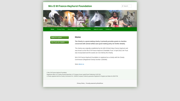 Screenshot of the Mrs D M France-Hayhurst Charitable Trust website