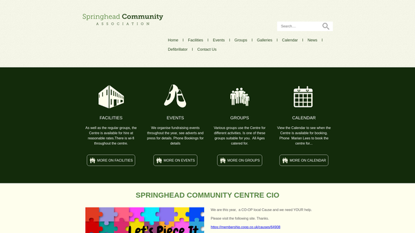 Screenshot of the Springhead Community Centre CIO website