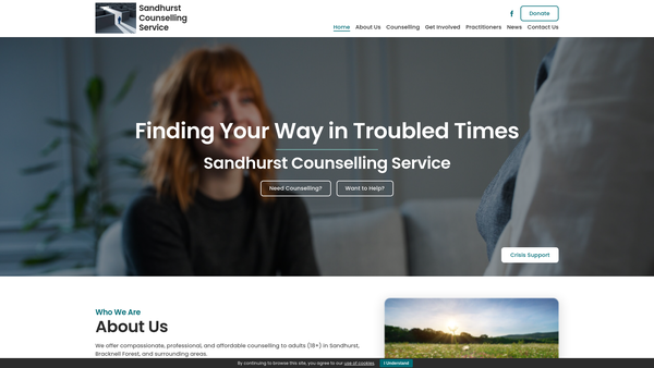 Screenshot of the Sandhurst Counselling Service website
