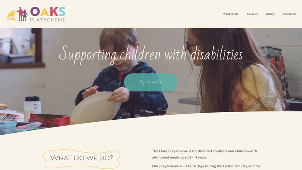 Screenshot of the The Oaks Playscheme website