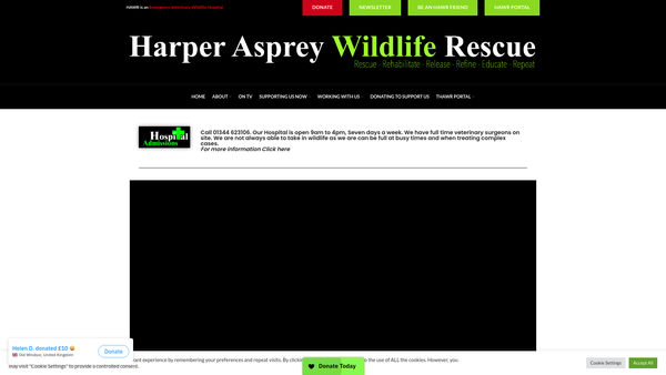 Screenshot of the Harper Asprey Wildlife Rescue website