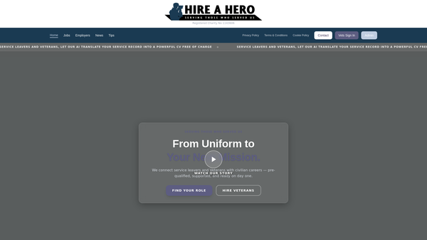 Screenshot of the Hire A Hero website