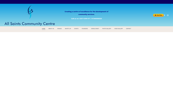 Screenshot of the All Saints Hatcham Community Centre website