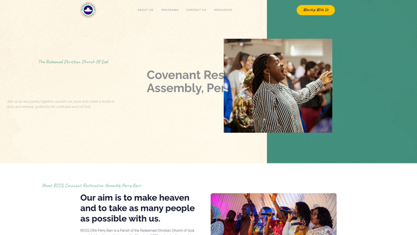 Screenshot of the Redeemed Christian Church Of God Covenant Restoration Assembly Perry Barr Birmingham website