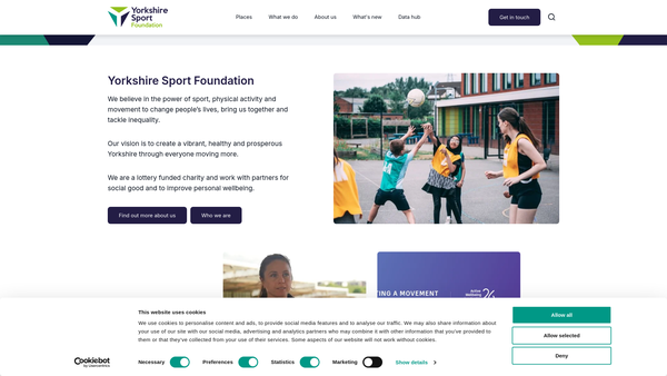 Screenshot of the Yorkshire Sport Foundation website