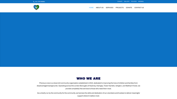 Screenshot of the Precious Lives website