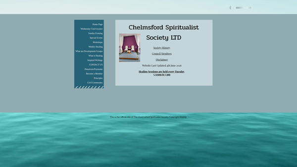 Screenshot of the Chelmsford Spiritualist Society Limited website