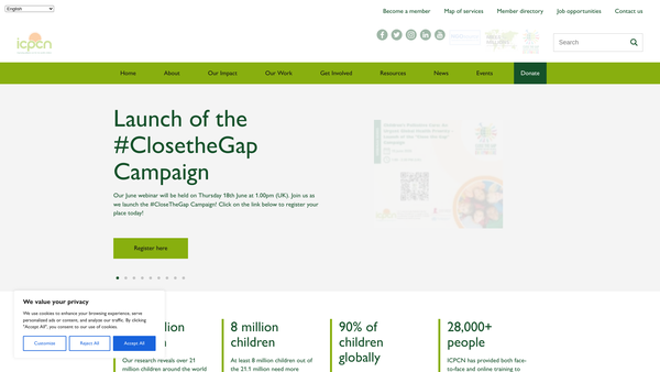 Screenshot of the International Children's Palliative Care Network website