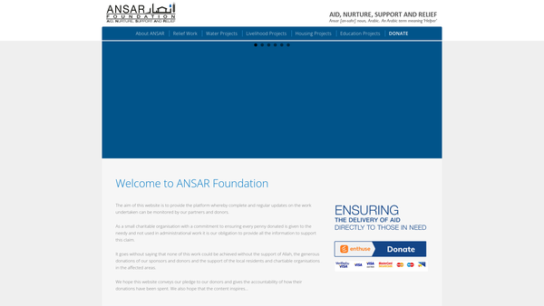 Screenshot of the Ansar Foundation website