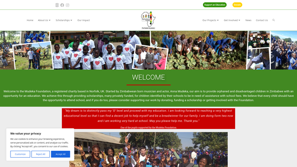 Screenshot of the The Mudeka Foundation website
