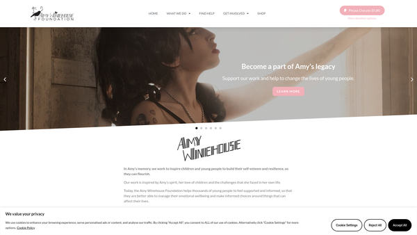 Screenshot of the Amy Winehouse Foundation website