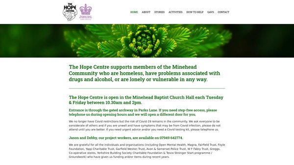Screenshot of the The Minehead Hope Centre Trust website