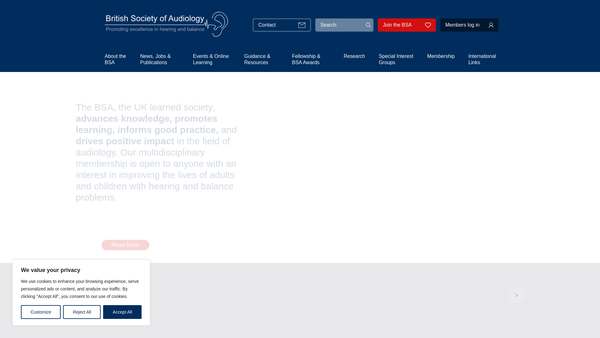 Screenshot of the The British Society Of Audiology website
