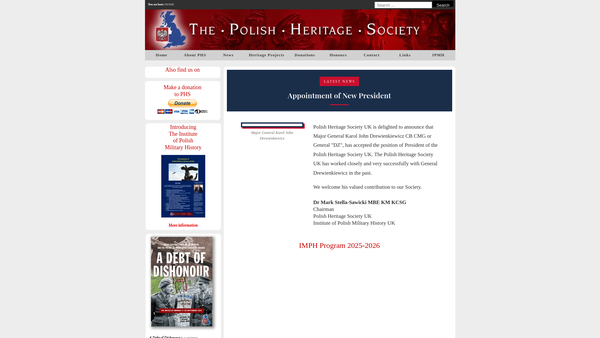 Screenshot of the Polish Heritage Society (UK) Limited website