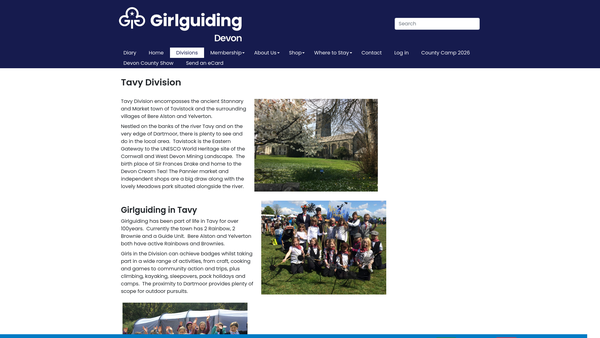 Screenshot of the Tavy Division Guide Association website