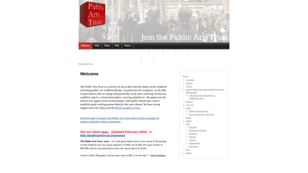 Screenshot of the The Public Arts Trust, Milton Keynes Limited website