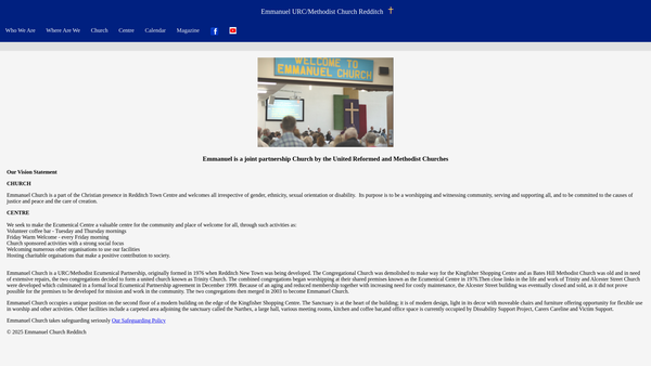 Screenshot of the Emmanuel United Reformed And Methodist Church Redditch website