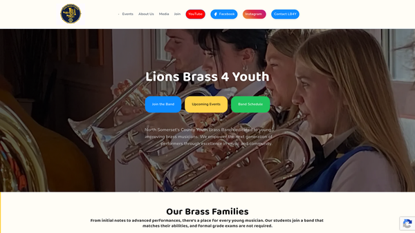 Screenshot of the Lions Brass 4 Youth website