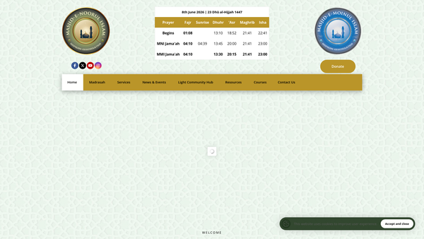 Screenshot of the Masjid-E-Noorul Islam website
