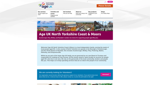 Screenshot of the Age UK North Yorkshire Coast and Moors website
