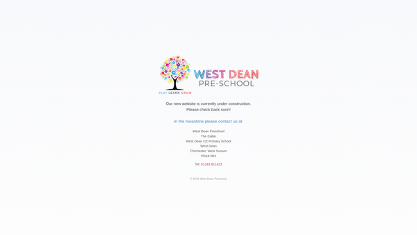 Screenshot of the West Dean Preschool website