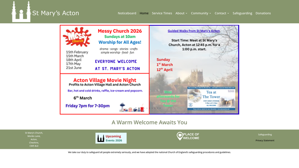 Screenshot of the The Parochial Church Council of the Ecclesiastical Parish of Acton with Worleston website