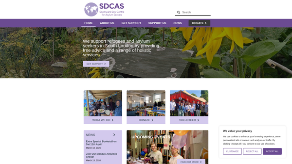 Screenshot of the Southwark Day Centre For Asylum Seekers website