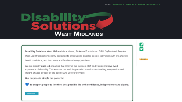 Screenshot of the Disability Solutions West Midlands website