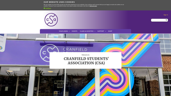 Screenshot of the Cranfield Students' Association website
