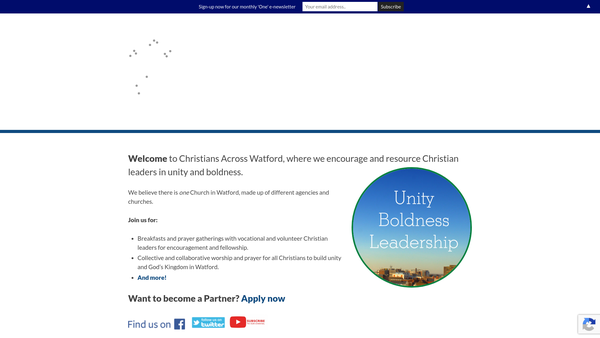 Screenshot of the Christians Across Watford website