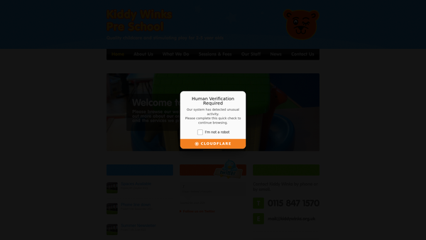 Screenshot of the Kiddy Winks Pre School website