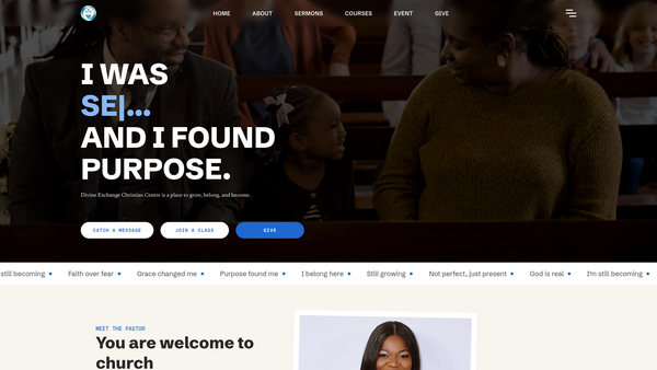 Screenshot of the Divine Exchange Christian Centre website