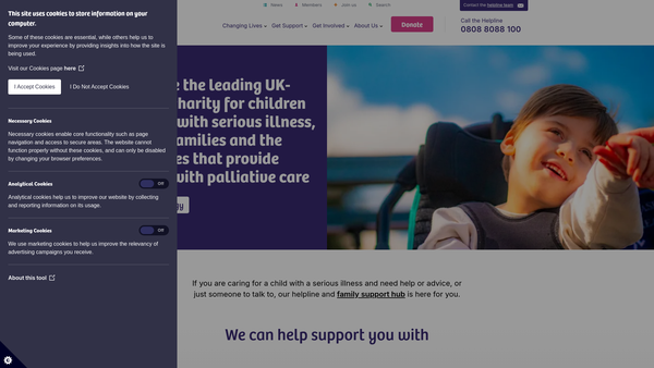 Screenshot of the Together For Short Lives website