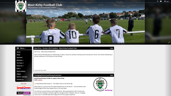 Screenshot of the West Kirby Football Club website