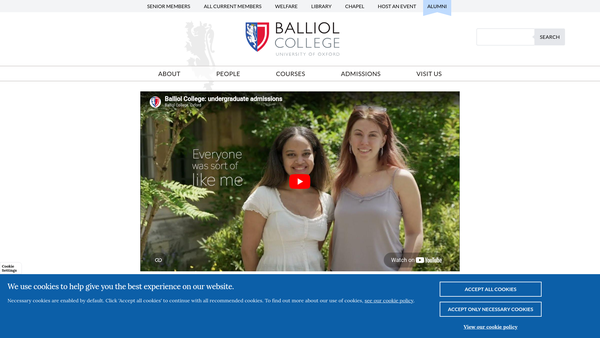 Screenshot of the The Master And Scholars Of Balliol College In The University Of Oxford website